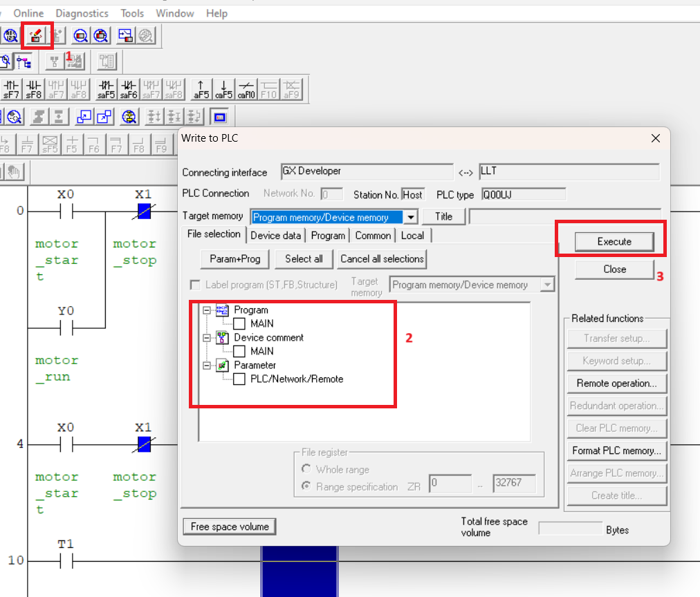 how to download program in mitsubishi gx developer